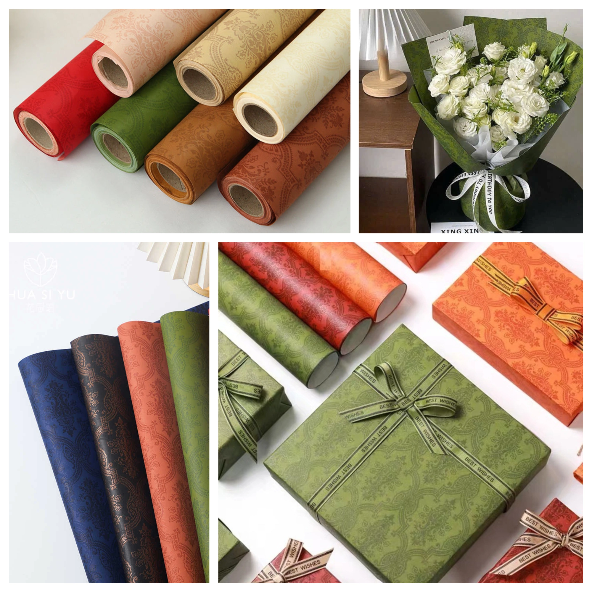 Giấy gói hoa họa tiết giả PU cổ điển cuộn 60cm x 6 yard ảnh 1